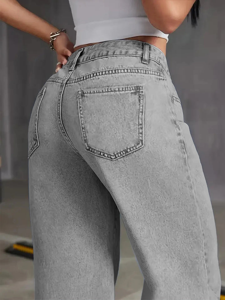 2025 Autumn Jeans High Waist Wide Leg Women's Jeans - Light Gray Washed Jeans Loose and Fashionable Suitable for Casual Wear