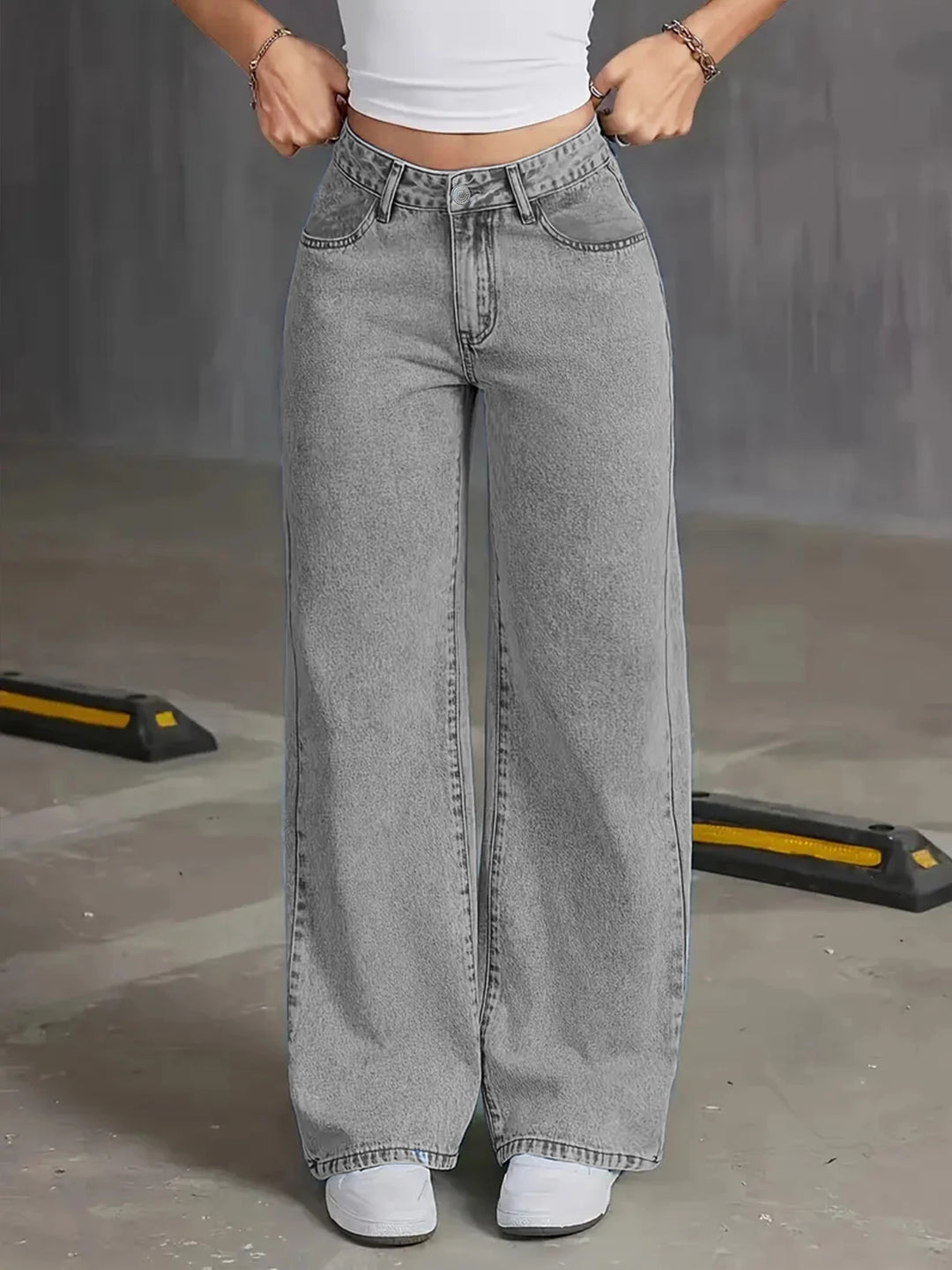 2025 Autumn Jeans High Waist Wide Leg Women's Jeans - Light Gray Washed Jeans Loose and Fashionable Suitable for Casual Wear