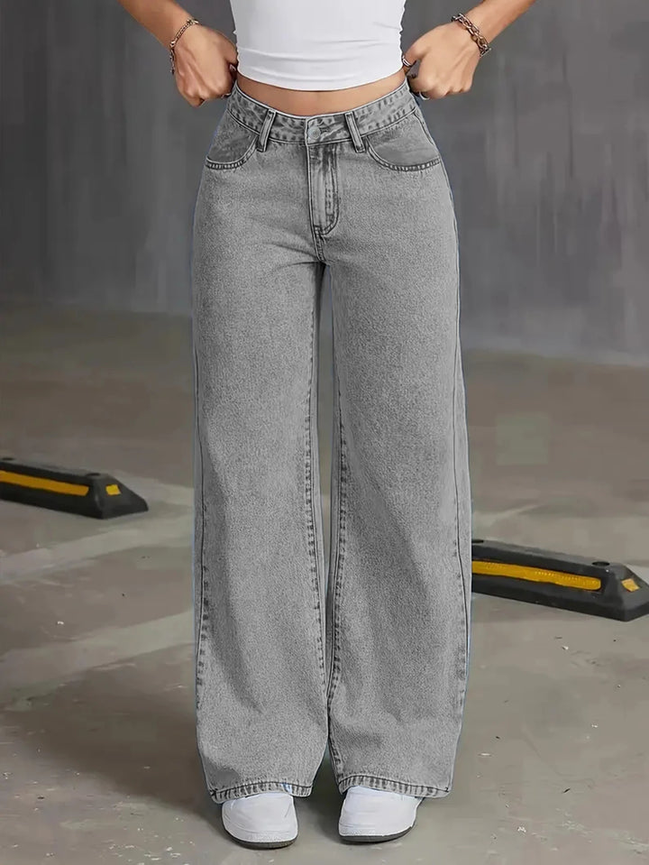 2025 Autumn Jeans High Waist Wide Leg Women's Jeans - Light Gray Washed Jeans Loose and Fashionable Suitable for Casual Wear