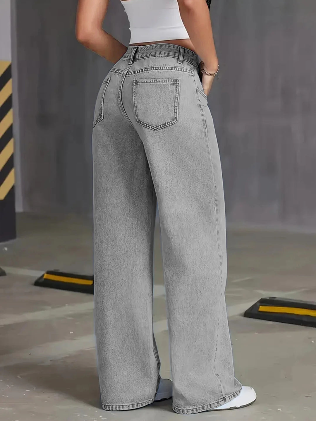 2025 Autumn Jeans High Waist Wide Leg Women's Jeans - Light Gray Washed Jeans Loose and Fashionable Suitable for Casual Wear
