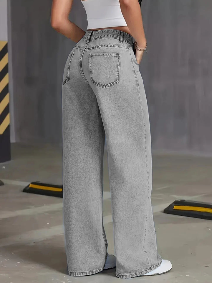 2025 Autumn Jeans High Waist Wide Leg Women's Jeans - Light Gray Washed Jeans Loose and Fashionable Suitable for Casual Wear