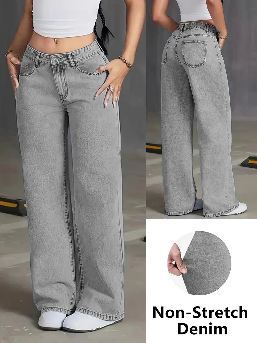 2025 Autumn Jeans High Waist Wide Leg Women's Jeans - Light Gray Washed Jeans Loose and Fashionable Suitable for Casual Wear