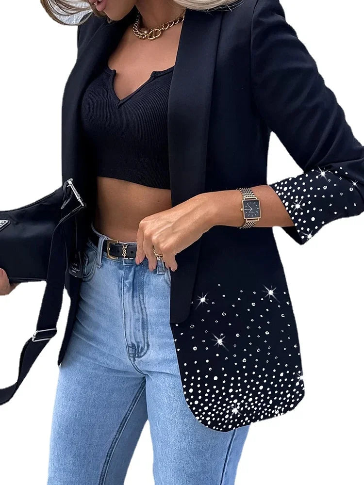New Fashion Sequins Tailored Coat For Women Turn Down Long Sleeve Suit Jackets With Pockets Office Lady Blazers jaquetas