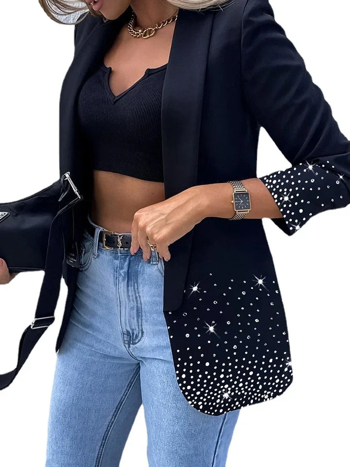 New Fashion Sequins Tailored Coat For Women Turn Down Long Sleeve Suit Jackets With Pockets Office Lady Blazers jaquetas