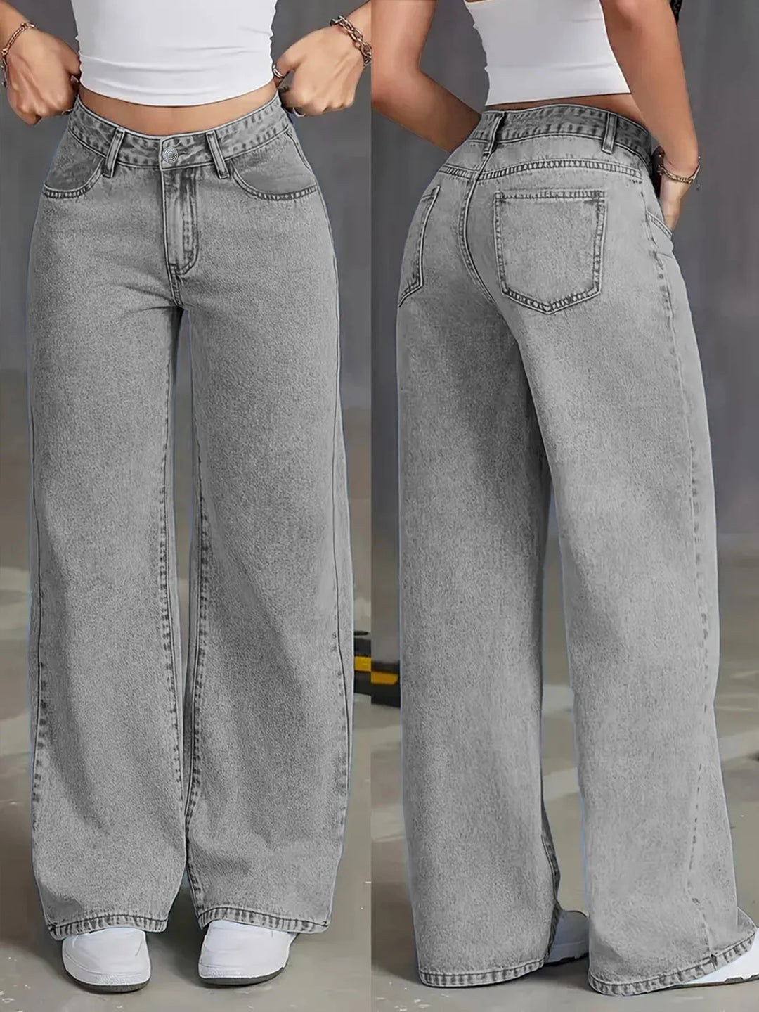 2025 Autumn Jeans High Waist Wide Leg Women's Jeans - Light Gray Washed Jeans Loose and Fashionable Suitable for Casual Wear