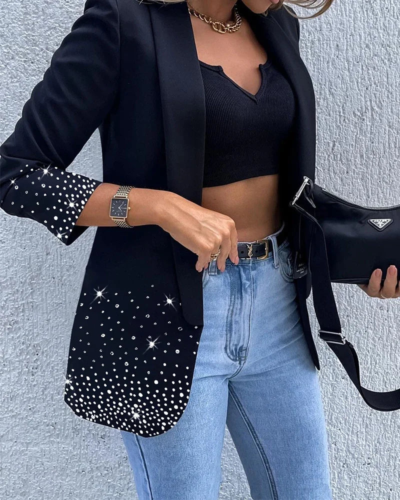 New Fashion Sequins Tailored Coat For Women Turn Down Long Sleeve Suit Jackets With Pockets Office Lady Blazers jaquetas